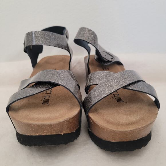 Project Cloud Memory Foam Wedge Sandal Heel Sz 6 / 37 Brown Pewter Suede Leather - Picture 8 of 11